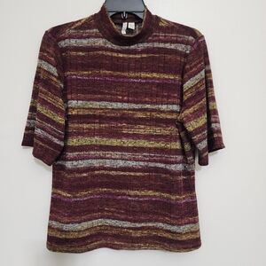 CATO Striped Mock Neck Top Retro 90s‎ 14/16W Brown Multicolor NWT